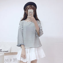 Load image into Gallery viewer, Japanese Teen Girl Retro Striped T-shirts 2022 Loose All Match Three Quarter Tops Sweet Spring Summer Simple Tee Ropa Mujer