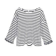 Load image into Gallery viewer, Japanese Teen Girl Retro Striped T-shirts 2022 Loose All Match Three Quarter Tops Sweet Spring Summer Simple Tee Ropa Mujer
