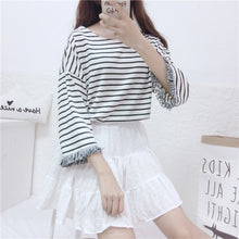 Load image into Gallery viewer, Japanese Teen Girl Retro Striped T-shirts 2022 Loose All Match Three Quarter Tops Sweet Spring Summer Simple Tee Ropa Mujer
