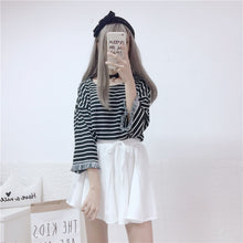 Load image into Gallery viewer, Japanese Teen Girl Retro Striped T-shirts 2022 Loose All Match Three Quarter Tops Sweet Spring Summer Simple Tee Ropa Mujer
