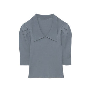 Japanese Turn Down Collar Sweaters Women Elegant Slim Fit Half Sleeve Sweet Cute Knitted Pullover Tops Office Lady Pull Femme