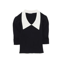 Load image into Gallery viewer, Japanese Turn Down Collar Sweaters Women Elegant Slim Fit Half Sleeve Sweet Cute Knitted Pullover Tops Office Lady Pull Femme