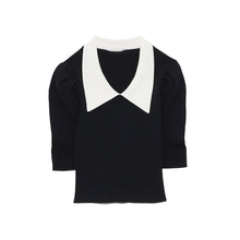 Load image into Gallery viewer, Japanese Turn Down Collar Sweaters Women Elegant Slim Fit Half Sleeve Sweet Cute Knitted Pullover Tops Office Lady Pull Femme