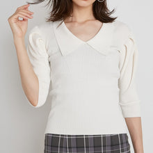 Load image into Gallery viewer, Japanese Turn Down Collar Sweaters Women Elegant Slim Fit Half Sleeve Sweet Cute Knitted Pullover Tops Office Lady Pull Femme