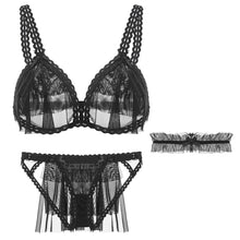 Load image into Gallery viewer, Japanese Ultra-thin Gauze Sexy Push Up Bra Sets Temptation Wedding Underwear Wireless Bra Crotchless Panties Set See Through Bra