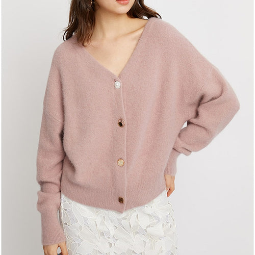 Japanese V Neck Elegant Loose Knitted Cardigans Women Simple Loose Autumn Winter New Sweater Coat All Match Casual Pull Femme
