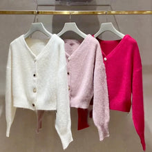 Load image into Gallery viewer, Japanese V Neck Elegant Loose Knitted Cardigans Women Simple Loose Autumn Winter New Sweater Coat All Match Casual Pull Femme