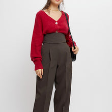 Load image into Gallery viewer, Japanese V Neck Elegant Loose Knitted Cardigans Women Simple Loose Autumn Winter New Sweater Coat All Match Casual Pull Femme