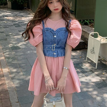 Load image into Gallery viewer, Japanese White Kawaii Dress Women Summer Casual Patchwork Sexy Sweet Mini Dresses French Designer Slim Puff Sleeve Party Dress