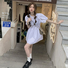 Load image into Gallery viewer, Japanese White Kawaii Dress Women Summer Casual Patchwork Sexy Sweet Mini Dresses French Designer Slim Puff Sleeve Party Dress