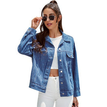 Load image into Gallery viewer, Jean Jacket Women Spring Autumn Single Breasted Coat Retro Fashion Striped Lapel Denim Jacket Casual Female Outwear