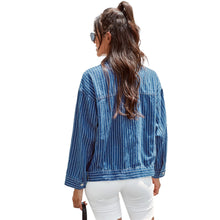 Load image into Gallery viewer, Jean Jacket Women Spring Autumn Single Breasted Coat Retro Fashion Striped Lapel Denim Jacket Casual Female Outwear