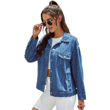 Load image into Gallery viewer, Jean Jacket Women Spring Autumn Single Breasted Coat Retro Fashion Striped Lapel Denim Jacket Casual Female Outwear