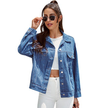 Load image into Gallery viewer, Jean Jacket Women Spring Autumn Single Breasted Coat Retro Fashion Striped Lapel Denim Jacket Casual Female Outwear