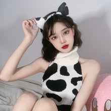Load image into Gallery viewer, Kawaii Black White Cow Print Mini Backless One Piece Micro Bikini Jumpsuit Erotic Sex Costumes Bodysuit for Women Sexy Lingerie