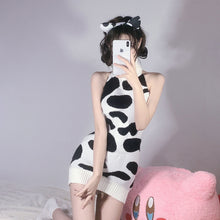 Load image into Gallery viewer, Kawaii Black White Cow Print Mini Backless One Piece Micro Bikini Jumpsuit Erotic Sex Costumes Bodysuit for Women Sexy Lingerie