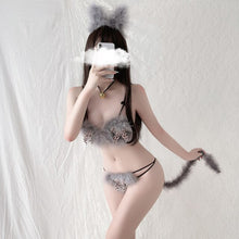 Load image into Gallery viewer, Kawaii Cat Cosplay Bra and Panty Set with Tail Lingerie Devil Maid for Women Temptation Roleplay Costumes Erotic Bikini Outfits