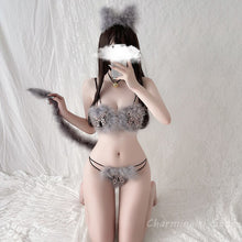 Load image into Gallery viewer, Kawaii Cat Cosplay Bra and Panty Set with Tail Lingerie Devil Maid for Women Temptation Roleplay Costumes Erotic Bikini Outfits
