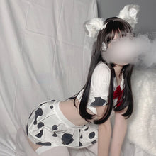 Load image into Gallery viewer, Kawaii Cow Uniform School Girl Anime Cosplay Costume Ladies Sleepwear Erotic Dress for Women Lolita Soft Lace Miniskirt Outfit