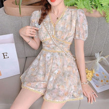 Load image into Gallery viewer, Kawaii Floral Short Jumpsuit Women Summer 2021 Lace Print  Casual Elegant Jumpsuit Puff Sleeve Korean Fashion Bohemian Clothes