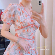 Load image into Gallery viewer, Kawaii Floral Short Jumpsuit Women Summer 2021 Lace Print  Casual Elegant Jumpsuit Puff Sleeve Korean Fashion Bohemian Clothes