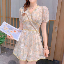 Load image into Gallery viewer, Kawaii Floral Short Jumpsuit Women Summer 2021 Lace Print  Casual Elegant Jumpsuit Puff Sleeve Korean Fashion Bohemian Clothes