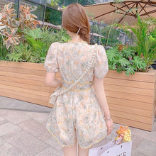 Load image into Gallery viewer, Kawaii Floral Short Jumpsuit Women Summer 2021 Lace Print  Casual Elegant Jumpsuit Puff Sleeve Korean Fashion Bohemian Clothes