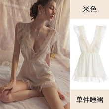 Load image into Gallery viewer, Kawaii Lingerie Night Dress Women Sleepwear Sexy Nightwear Deep V Strapless Hot Lace Suspender Nightdress