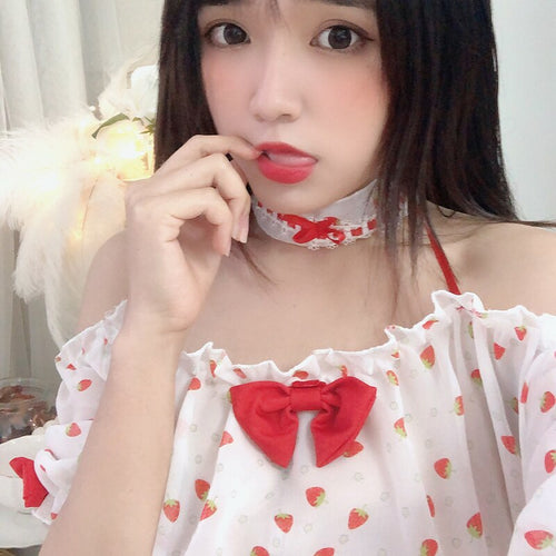 Kawaii Lingerie Set Strawberry Sleepwear Anime Girl Cosplay Costume Cute Sexy Lolita Maid Uniform Underwear Dropshipping