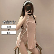 Load image into Gallery viewer, Kawaii Lingerie Side Split Sexy Sleepwear Women Nightdress Thin Dress Sling Lace Ruffles Ice Silk Nightgowns Female Sleep Tops