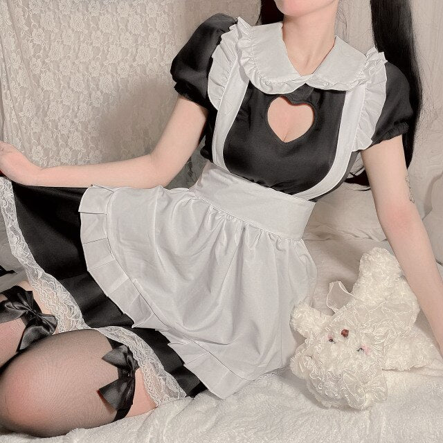 Kawaii Maid Costume Sexy Lingerie Cosplay Kitty Outfit Apron Lace Tutu Mini Dress for Women Anime Lolita School Girl Costume