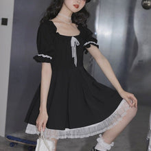 Load image into Gallery viewer, Kawaii Mini Dress Women Summer 2021 Black Short Sleeve Japanese Sweet Cute Casual Dress College Style Bow Lace Goth Lolita Dress