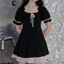 Load image into Gallery viewer, Kawaii Mini Dress Women Summer 2021 Black Short Sleeve Japanese Sweet Cute Casual Dress College Style Bow Lace Goth Lolita Dress
