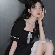Load image into Gallery viewer, Kawaii Mini Dress Women Summer 2021 Black Short Sleeve Japanese Sweet Cute Casual Dress College Style Bow Lace Goth Lolita Dress