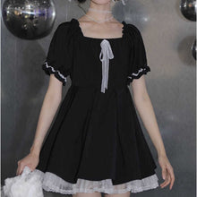 Load image into Gallery viewer, Kawaii Mini Dress Women Summer 2021 Black Short Sleeve Japanese Sweet Cute Casual Dress College Style Bow Lace Goth Lolita Dress