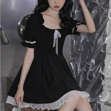 Load image into Gallery viewer, Kawaii Mini Dress Women Summer 2021 Black Short Sleeve Japanese Sweet Cute Casual Dress College Style Bow Lace Goth Lolita Dress