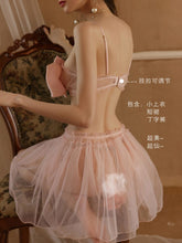 Load image into Gallery viewer, Kawaii Pajamas Fairy Sleepwear Female Summer Net Gauze Temptation Perspective Bow Bra Tops Short Skirt Lace Underwear Set