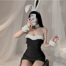 Load image into Gallery viewer, Kawaii Satin Sexy Nightdress Velvet Women Strap Dress Plush Erotic Christmas Costumes Sweet Bunny Girl Cosplay Lovely Uniform