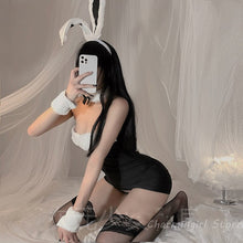 Load image into Gallery viewer, Kawaii Satin Sexy Nightdress Velvet Women Strap Dress Plush Erotic Christmas Costumes Sweet Bunny Girl Cosplay Lovely Uniform