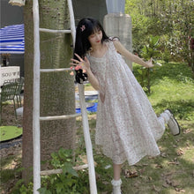 Load image into Gallery viewer, Kawaii Strap Floral Women Dresses Summer 2021 Korean Fashion Print Sweet Fairycore Dress Sleeveless Lace Outdoor Casual Sundress