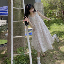 Load image into Gallery viewer, Kawaii Strap Floral Women Dresses Summer 2021 Korean Fashion Print Sweet Fairycore Dress Sleeveless Lace Outdoor Casual Sundress