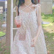 Load image into Gallery viewer, Kawaii Strap Floral Women Dresses Summer 2021 Korean Fashion Print Sweet Fairycore Dress Sleeveless Lace Outdoor Casual Sundress