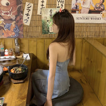 Load image into Gallery viewer, Kawaii Sweet Denim Halter Dress Women Korean Fashion Party Mini Pleated Dresses Lace Blue High Street Elegant Designer Clothing