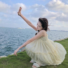 Load image into Gallery viewer, Kawaii Sweet Women Dress Fluffy Yellow Suspender Dress Summer Princess Dress Casual Daily Dating Party New Arrival