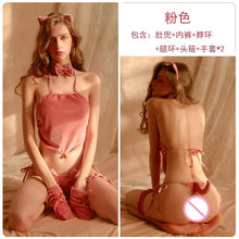 Load image into Gallery viewer, Kawaii Velvet Halter Bellyband Cat Girl Anime Cosplay Costume Sexy Kitten Uniform Night Wear Erotic Temptation Halter Pajamas