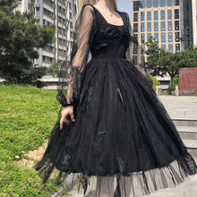 Load image into Gallery viewer, Kawaii Vintage Summer Gothic Dress Women Elegant Lolita Black Sexy Revolve Dress Female Casual Princess Puff Sleeve Fairy Dress