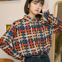 Load image into Gallery viewer, Kawaii Women Loose Shirt Ladies Casual Printed Tops And Shirts Female Korean Long Sleeves Plaid Blouses Chic
