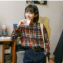 Load image into Gallery viewer, Kawaii Women Loose Shirt Ladies Casual Printed Tops And Shirts Female Korean Long Sleeves Plaid Blouses Chic