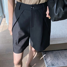 Load image into Gallery viewer, Khaki Women&#39;s Summer Fashion Shorts Knee-length Wide High Waist Formal Long Shorts Female Loose Casual Short Pants Women Black
