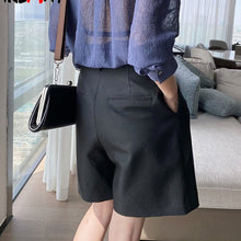 Load image into Gallery viewer, Khaki Women&#39;s Summer Fashion Shorts Knee-length Wide High Waist Formal Long Shorts Female Loose Casual Short Pants Women Black